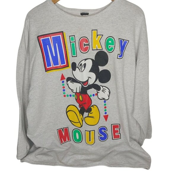Vintage Disney Mickey Mouse Women's XL Sweatshirt Pullover Geometric Gray Retro - Picture 1 of 10